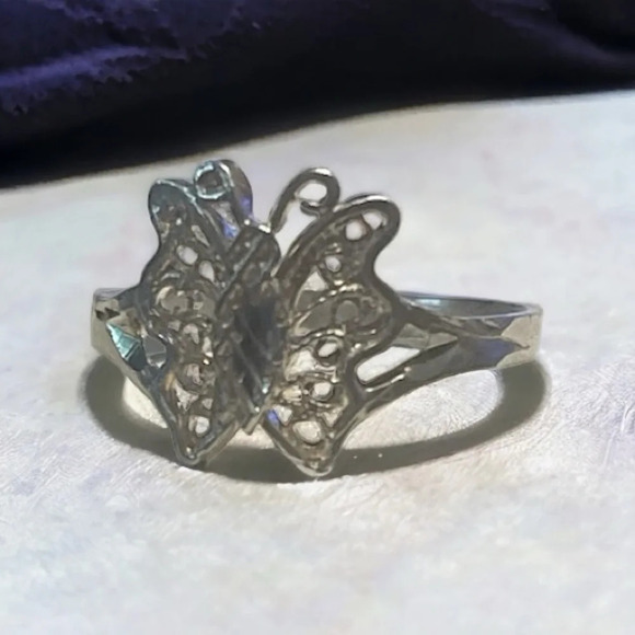 Sterling Silver Diamond-Cut Butterfly Ring - Picture 7 of 8